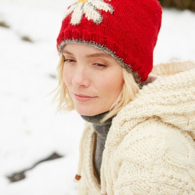 Daisy Bobble Beanie - Red