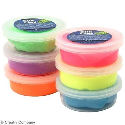 Silk Clay self-hardening modeling clay - Fluorescent effect - Multicolored - 6 x 14 g