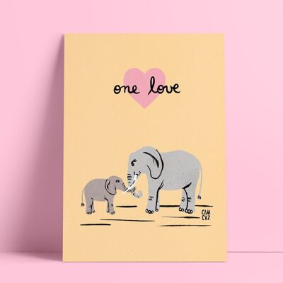 Éléphant et éléphanteau affiche jeunesse "one love"