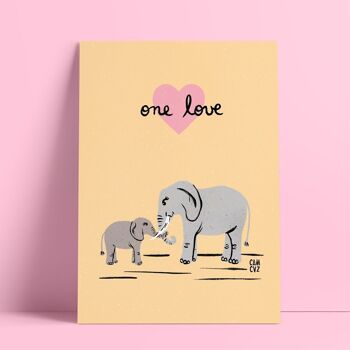 Éléphant et éléphanteau affiche jeunesse "one love" 1