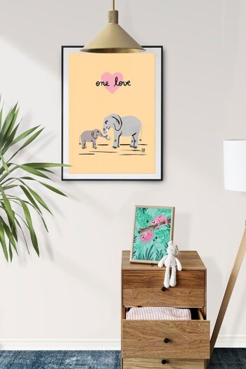 Éléphant et éléphanteau affiche jeunesse "one love" 2