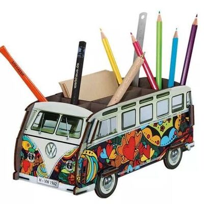 Boîte à stylos VW T1 - Coeurs pop art en bois