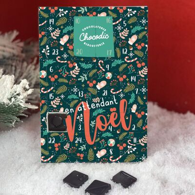 Calendario dell'avvento in cioccolato 100% origine della collezione Végétal | Stampaggio natalizio |Cioccolato per bambini | Chocodic cioccolato artigianale natalizio