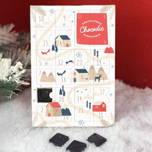 Calendrier de l'avent chocolat 100% origine collection Village | moulage de noël |Chocolat enfants | Chocolat de Noel artisanal Chocodic