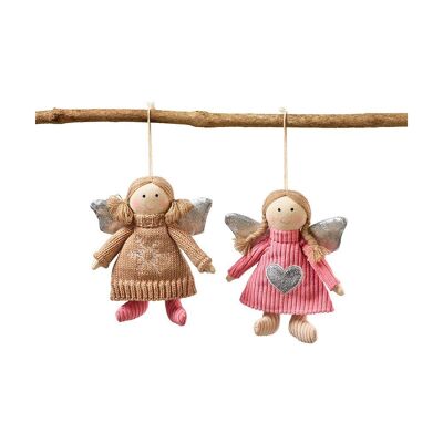Set of 2 decorative Christmas angels to hang 16 cm - Christmas decoration