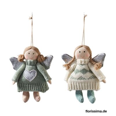 Set de 2 angelitos navideños decorativos para colgar 16 cm - Decoración navideña