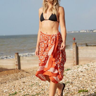 HAND PRINTED COTTON SARONG COGGS  RUST - One Colour