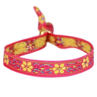 Pulsera tejida flor rosa amarillo