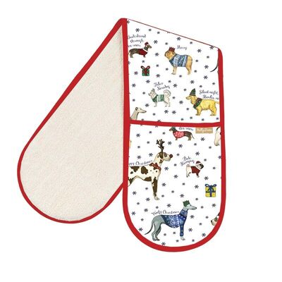 Guanti da forno doppi in cotone riciclato Debonair Xmas Dogs