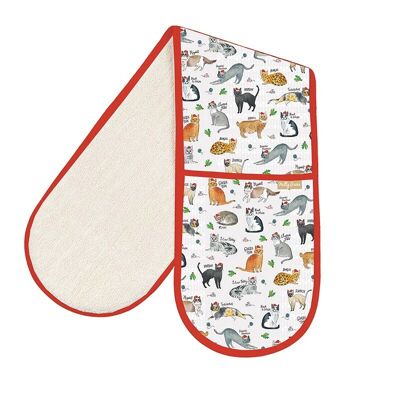 Curious Cats Xmas Recycled Cotton Double Oven Gloves