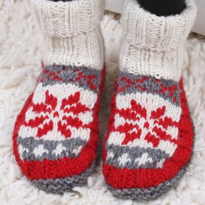 Snowflake Lined Sofa Socks Red - Red
