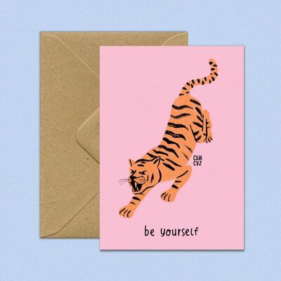 Tigre "be yourself" carte postale | illustration  vintage, citation