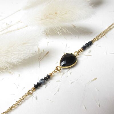 Black Onyx and speckled obsidian drop bracelet