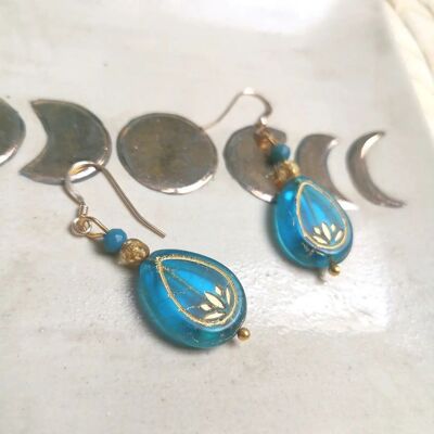 2 pairs of mid-length bohemian glass lotus earrings