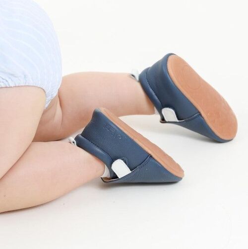 Chaussons bébé premiers pas en cuir souple "Navy"