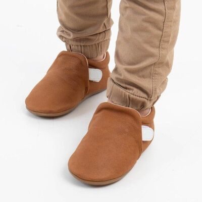 Chaussons bébé premiers pas en cuir souple "Light Tabac"