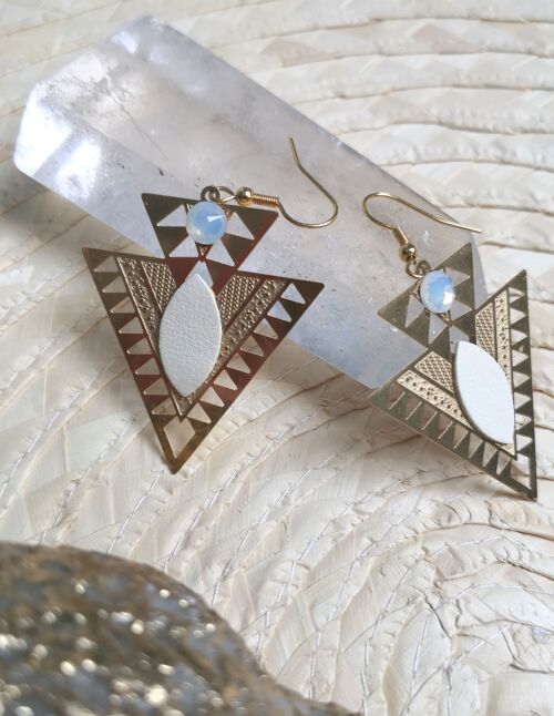 2 paires de longues boucles d'oreilles géométriques en cuir & cristal de Swarovski style hippie chic