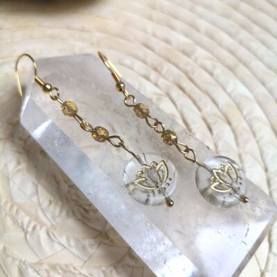 2 Paar lange böhmische Glas-Lotus-Ohrringe | Lotusohrringe| Bronze oder Gold