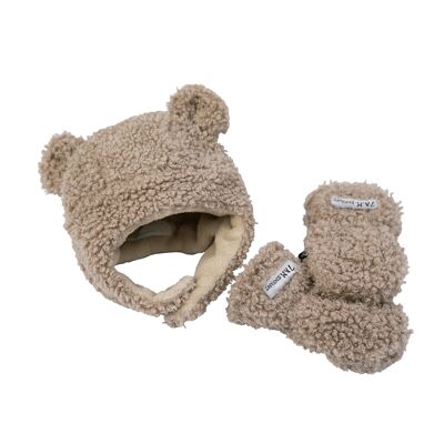 DAS CUB-SET – TEDDY – Set aus Mütze und Fäustlingen – Baby-Geschenkset – 7AM BABY – Baumwollkollektion