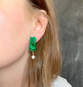 Boucles d'oreilles en acrylique Royal Green Belle avec clous en acier inoxydable 4