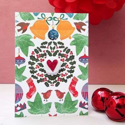 Christmas Wreath Collage - Greeting card with badge