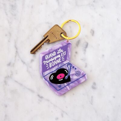 Cellulose acetate key ring "When the music is good"
