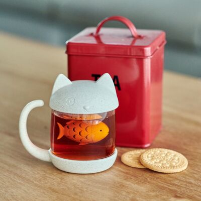 Kitten Shaped Tea Cup with Infuser Fish