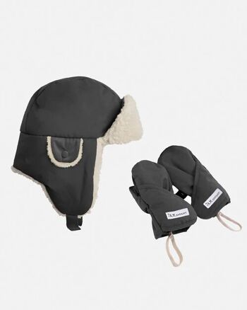 Coffret cadeau 7AM Benji : bonnet et mitaines avec doublure Sherpa et peluche pour bébé (6-12 mois) – Gris fumé, idéal pour les journées froides 1