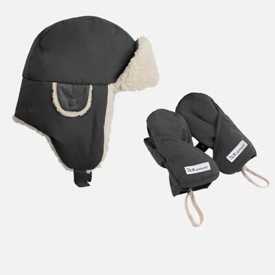 Set regalo 7AM Benji: cappello e guanti con sherpa e fodera in peluche per bambino (6-12 mesi) - Grigio fumo, ideale per le giornate fredde