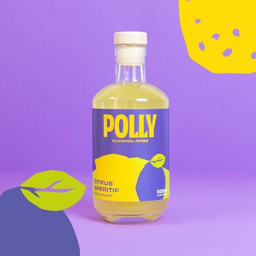 POLLY Citrus Aperitif, alkoholfreier Limoncello Aperitif mit Yuzu-Pflaume Geschmack, 500ml Flasche