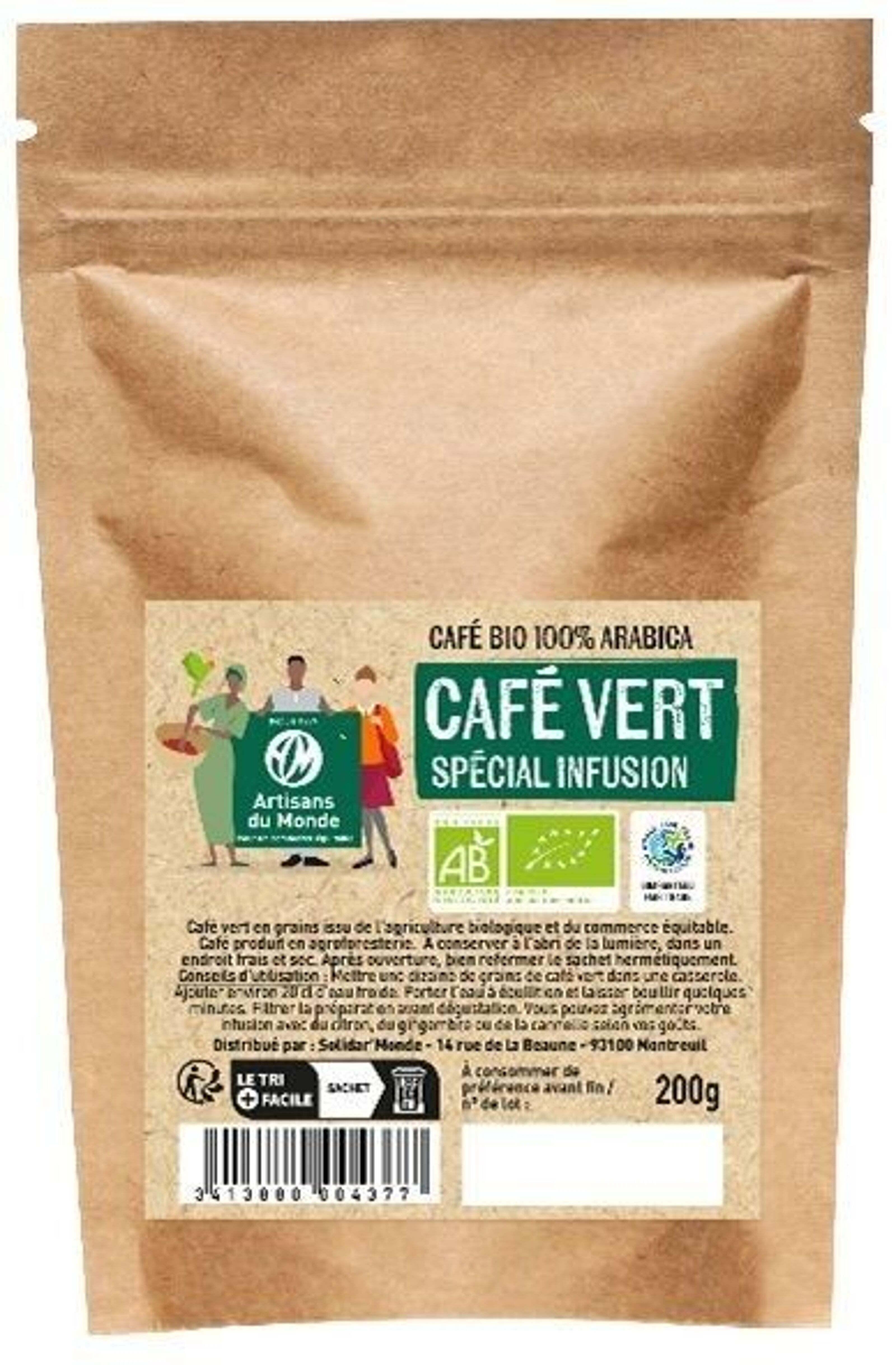 Sac de café en grains décaféiné bio Green Coffee Monaco - 250 g