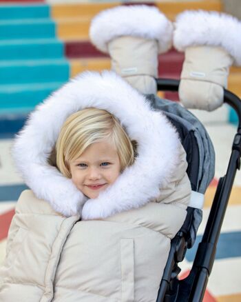 Gants de poussette 7AM Warmmuffs : Mitaines thermiques et hydrofuges avec doublure polaire pour bébés et enfants – Beige et blanc 4