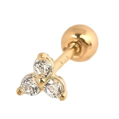 Triangle Piercing Earring 3 Rhinestones 14 Carat Solid Gold