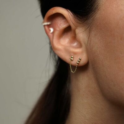 14K Solid Gold Double Ball Piercing Earring