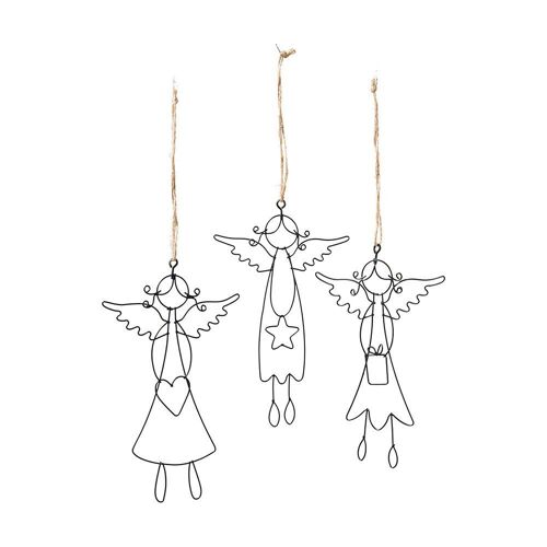 Set de 3 anges métal noir suspendu 15 cm - Décoration de Noël