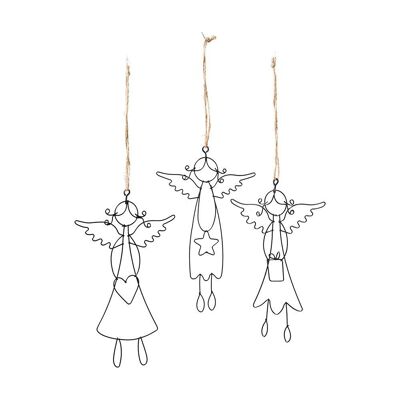 Set of 3 hanging black metal angels 15 cm - Christmas decoration