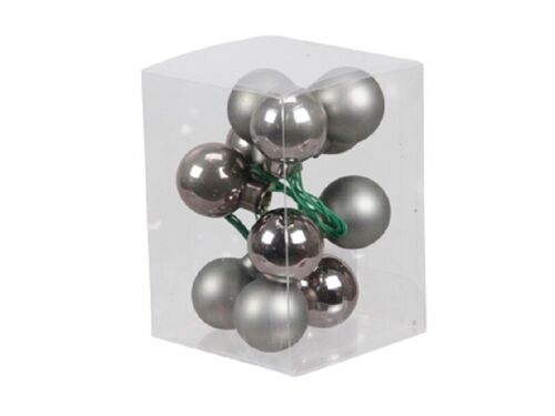Boite de 12 boules de noël Gris sur fil Dia 25mm - Décoration de Noël