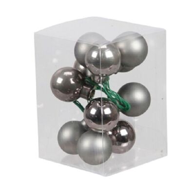 Schachtel mit 12 grauen Weihnachtskugeln auf Draht, Durchmesser 25 mm – Weihnachtsdekoration