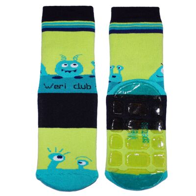 Chaussettes antidérapantes en éponge pour enfants >>UFO Green<< Chaussettes pour enfants de haute qualité en coton avec revêtement antidérapant