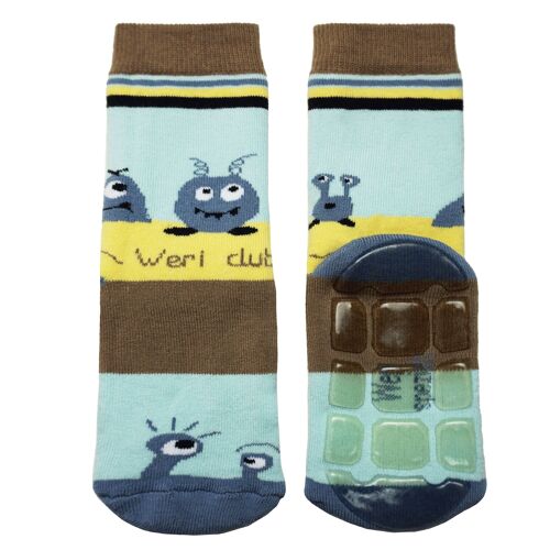 Achat Chaussettes antidérapantes pour enfants >>UFO Bleu Clair<< Chaussettes  pour enfants de haute qualité en coton avec revêtement antidérapant en gros