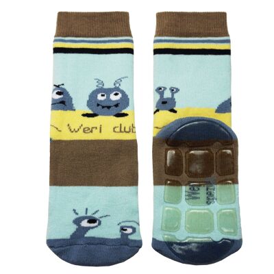 Non-slip Socks for Children >>UFO Light Blue<< High quality children's socks made of cotton with non-slip coating