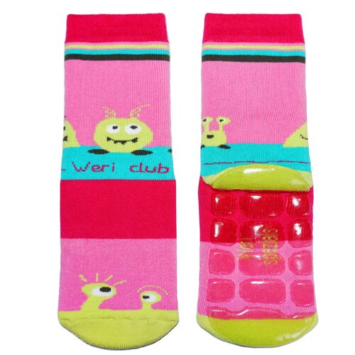 Non-slip Socks for Children >>UFO Pink<< High quality children's socks made of cotton with non-slip coating