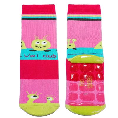 Calzini antiscivolo per bambini >>UFO Rosa<< Calzini per bambini di alta qualità in cotone con rivestimento antiscivolo