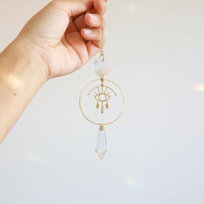 Suncatcher "MIDDAY", Crystal and brass sun catcher, Minimalist and Bohemian decoration, Celestial and Magical hanging mobile