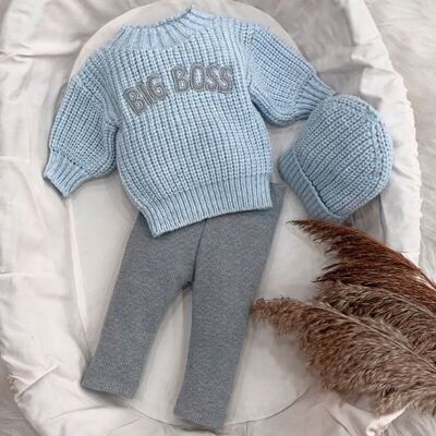 Organic Cotton Cute Design Chunky Knit Baby Boy Set