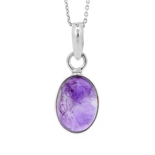 Oval Amethyst Pendant with 18" Trace Chain and Presentation Box