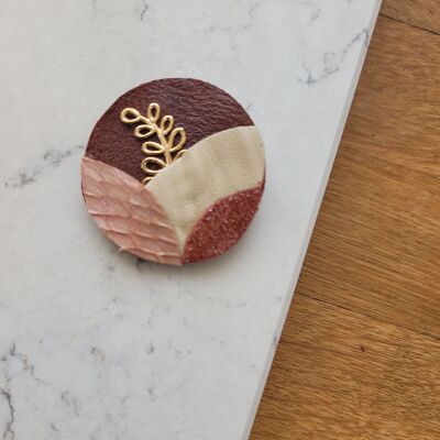 Natural delicate foliage brooch in recycled leather and gold plated