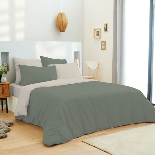 Pack complet 6 pièces housse de couette 260 x 240 cm - Drap housse 180 x 200 cm King size - Bicolore