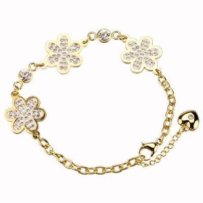 Armkette Edelstahl mit Blumen und Glitzersteinchen, Gold