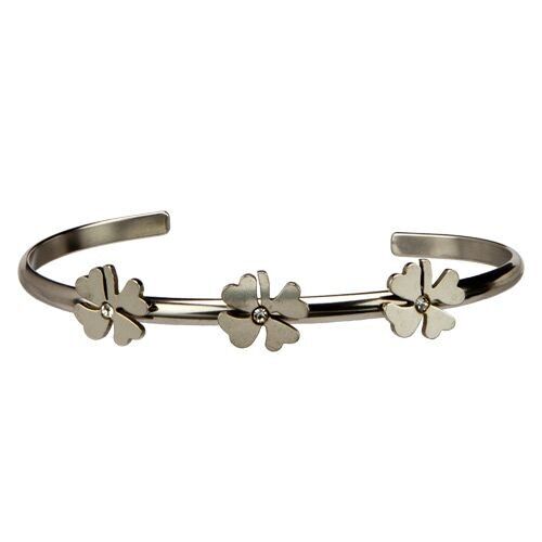 Braccialetti in acciaio inossidabile, foglia di trifoglio con pietre